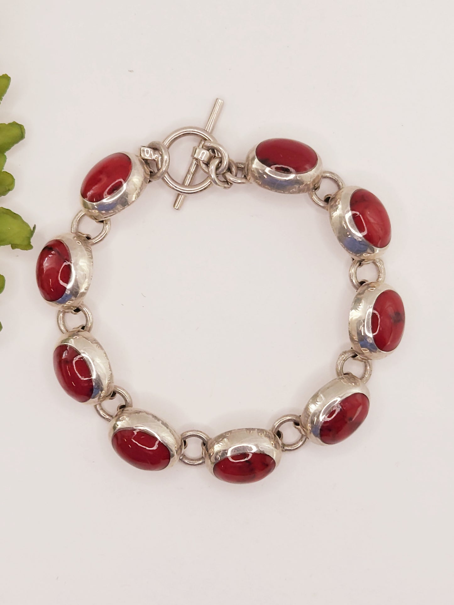 Pulsera Piedra Coral Rojo en Plata 925