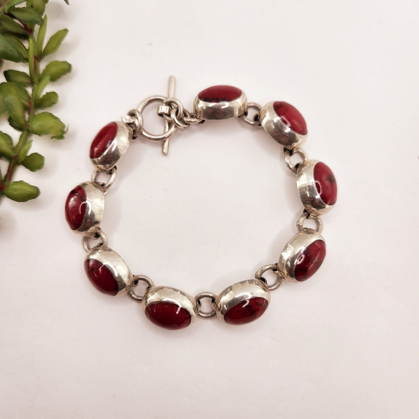 Pulsera Piedra Coral Rojo en Plata 925