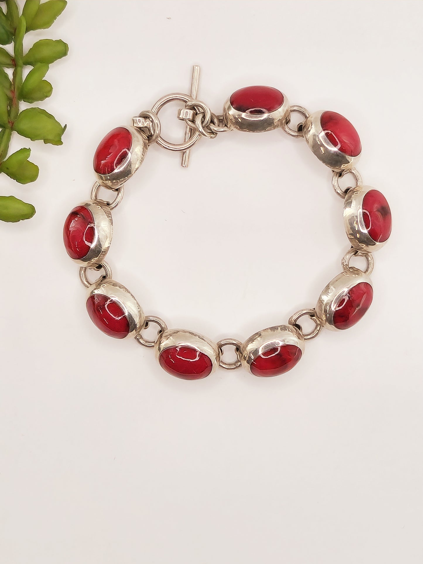 Pulsera Piedra Coral Rojo en Plata 925