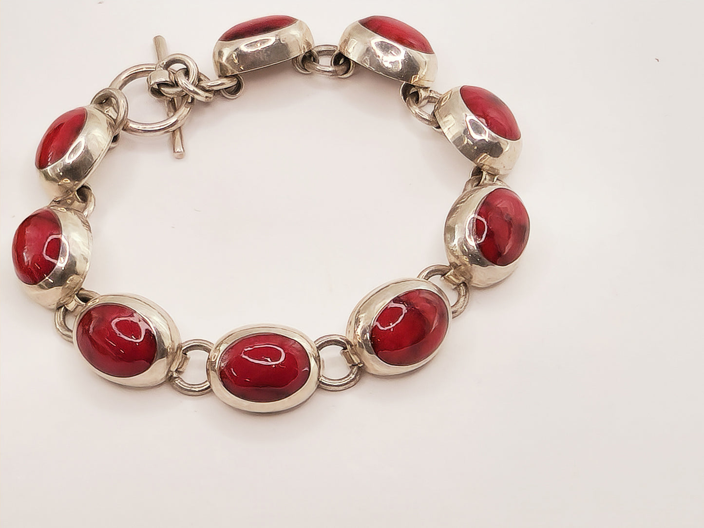 Pulsera Piedra Coral Rojo en Plata 925