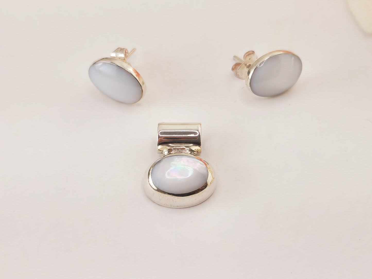 Set of Earrings and Pendant Moonstone Silver 925