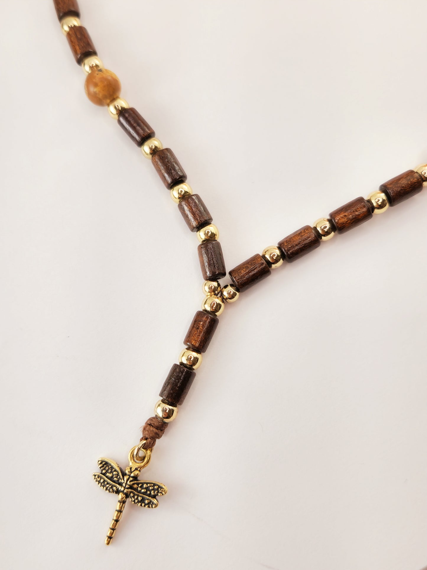 Thread Necklace - Wood - Stone - Dragonfly