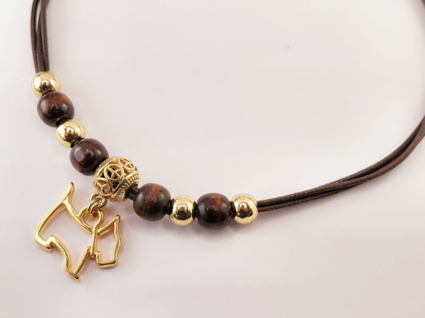 Cord Necklace - Wooden Beads - Puppy Pendant