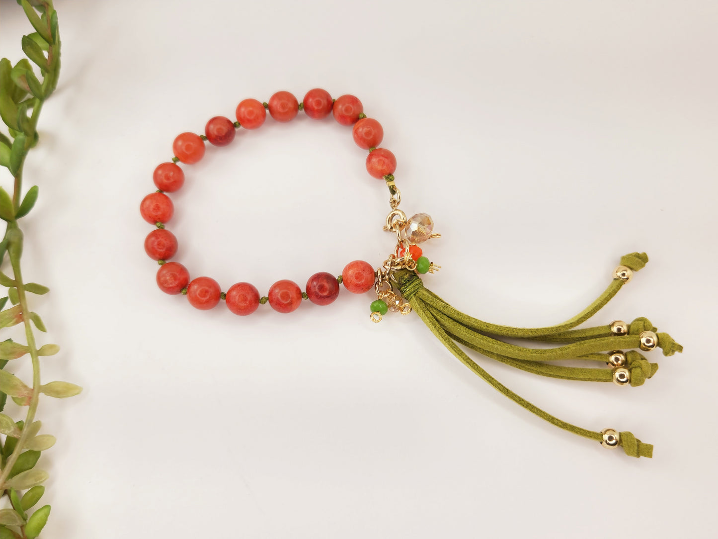 Red Jasper and Yellow Jade Necklace and Bracelet