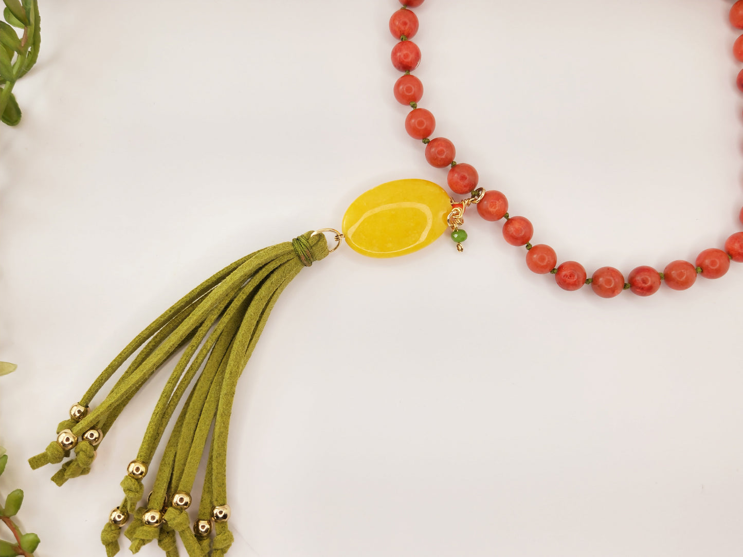 Red Jasper and Yellow Jade Necklace and Bracelet