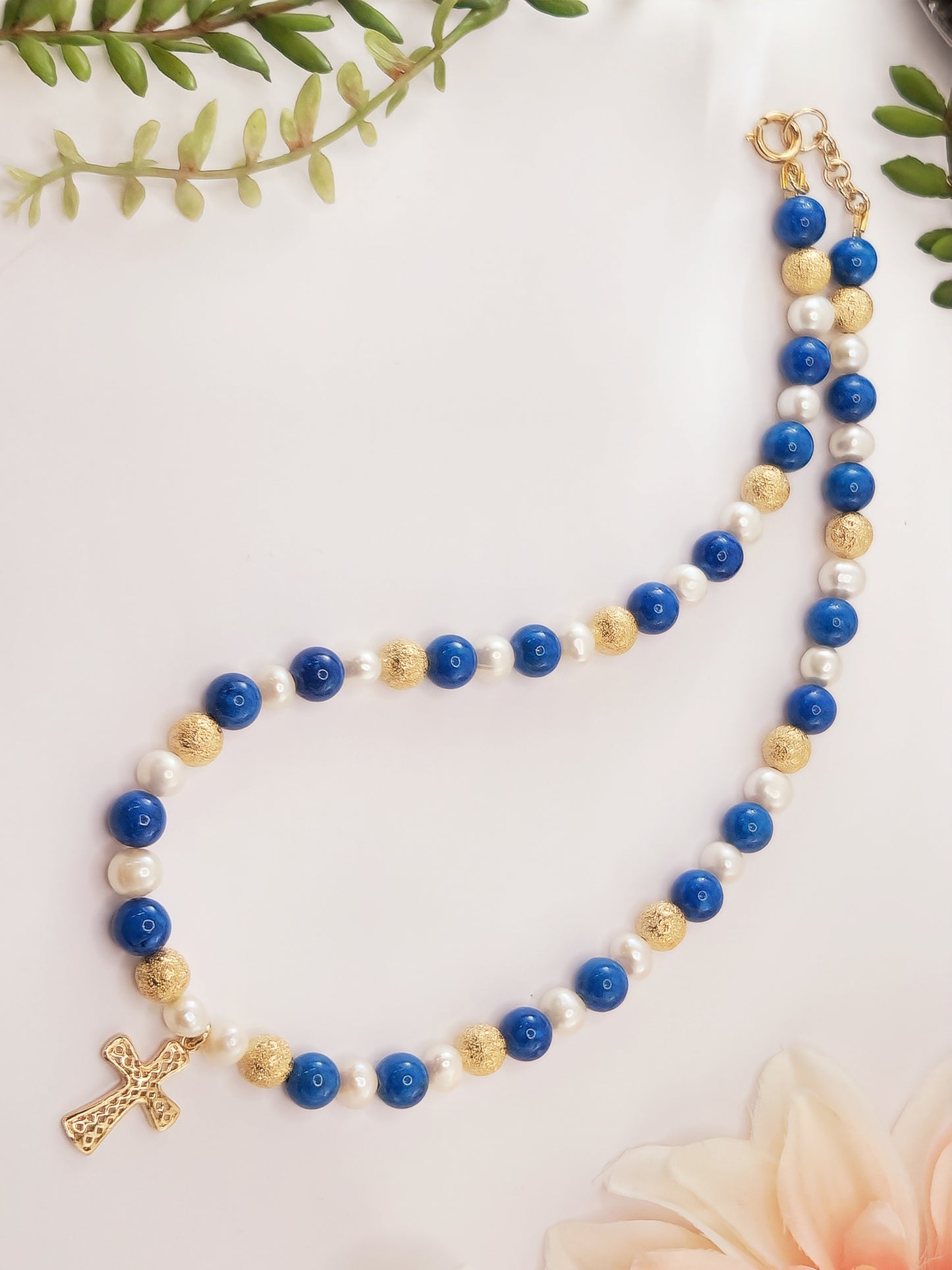 Natural Pearl Necklace - Porcelain Beads - Gold Plated Pendant