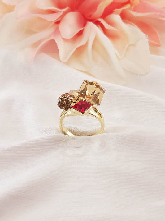 Laila Gold Plated Ring with Austrian Crystals Cube