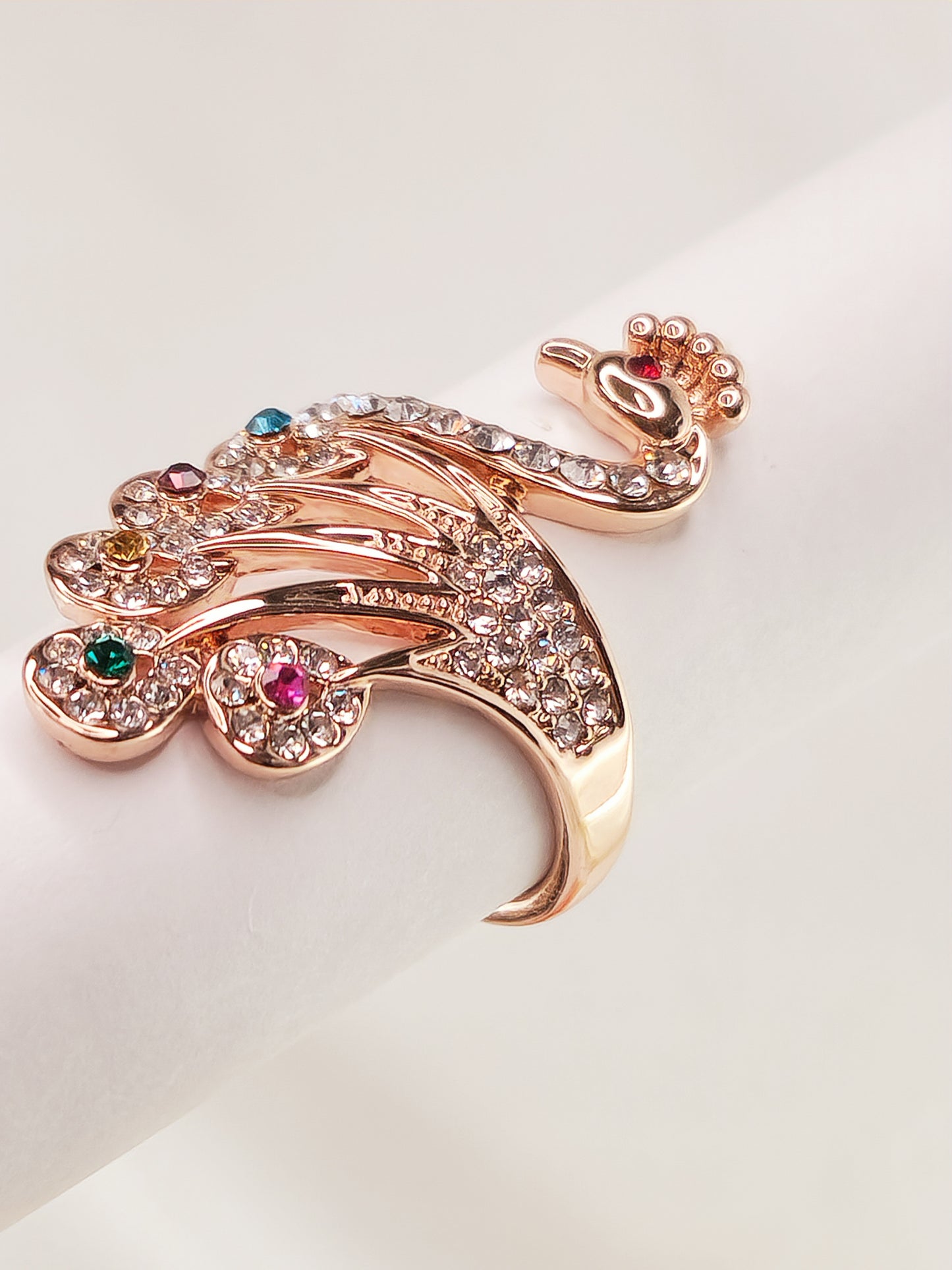 Rose Gold Plated Peacock Ring with Crystals